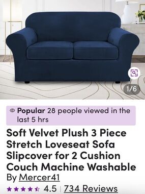 Mercer41 Deep Navy Velvet Loveseat Slipcover
